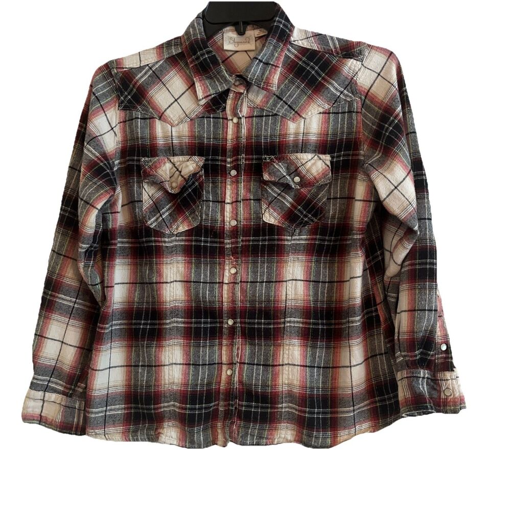 Vintage Shyanne Western Shirt Women’s XL Black Red Plaid Flannel Pearl Snap